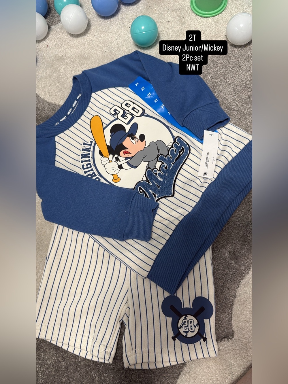 Disney Blue and White Mickey Baseball Sweatshirt Set